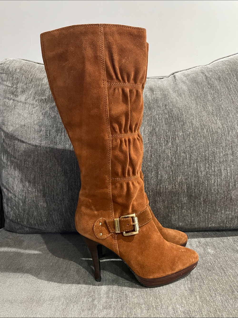 Michael Kors Cognac Suede Leather Knee-High Boots Size 8 - Picture 6 of 15